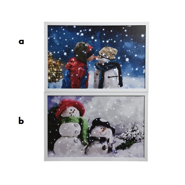 LED Bild Schneemänner, batteriebetrieben