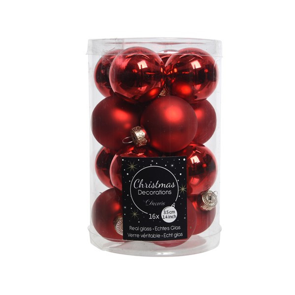 Mini Glaskugeln Weihnachtsrot glanz/matt (16Stk.)